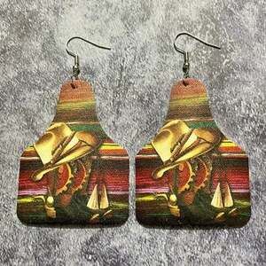 8 Pair Western Faux Leather Earring Collection - Teardrop & Cattle Tag Styles